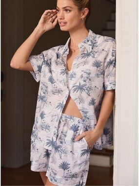 EBERJEY Riviera Toile Coastal Blue Print Short Pajama Set